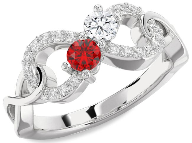 Diamond Silver Infinity Round Two Stone Promise Ring