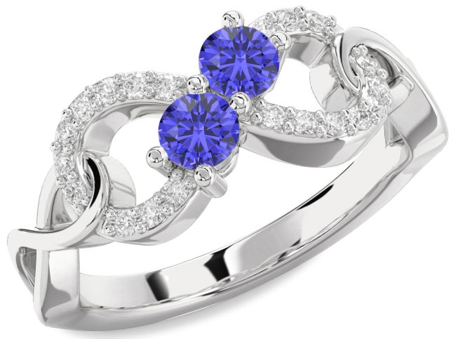Diamond Tanzanite Silver Infinity Round Two Stone Ring