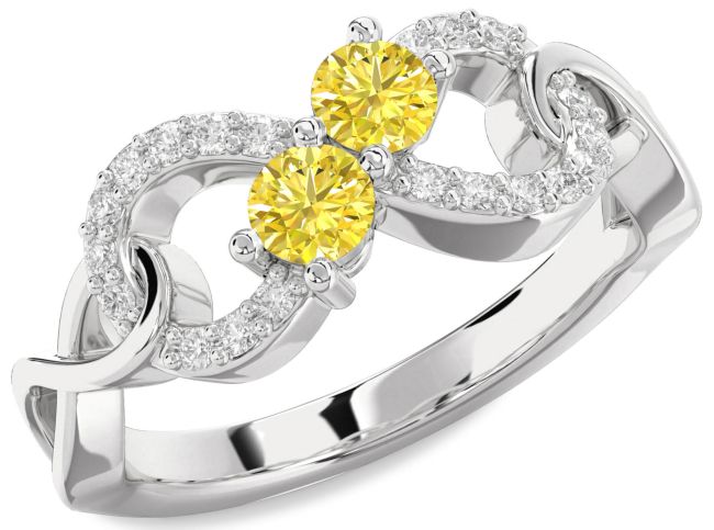 Yellow Diamond Platinum Infinity Round Two Stone Ring