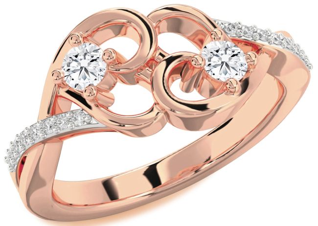 Diamond Rose Gold Heart Two Stone Ring