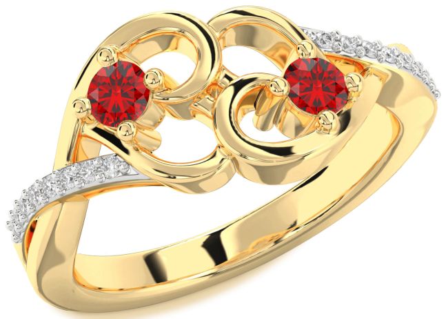 Diamond Ruby Gold Heart Two Stone Birthstone Ring