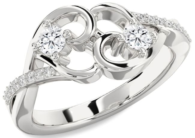 Diamond Silver Heart Two Stone Ring