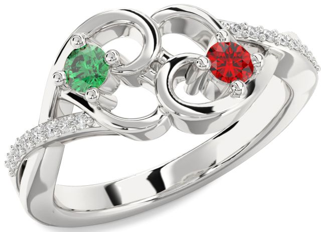 Diamond Silver Heart Two Stone Promise Ring