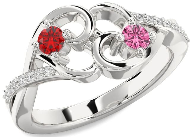 Diamond Platinum Heart Two Stone Promise Ring