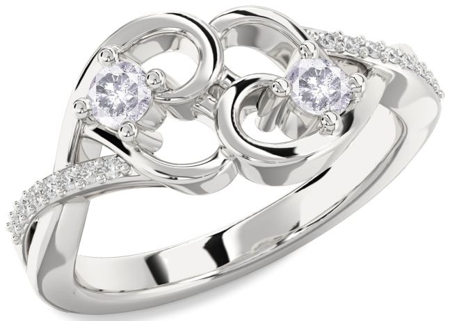 Salt & Pepper Diamond Platinum Heart Two Stone Ring