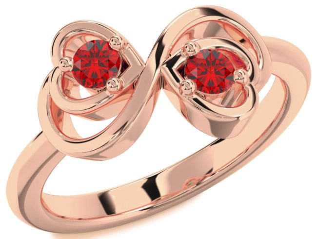 Ruby Rose Gold Infinity Heart Two Stone Birthstone Ring