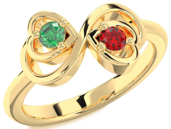 Gold Infinity Heart Two Stone Promise Ring