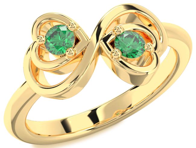 Emerald Gold Infinity Heart Two Stone Birthstone Ring