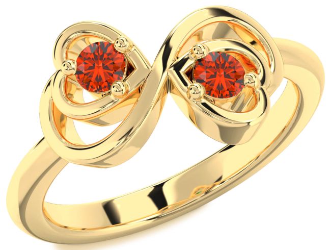 Fire Opal Gold Infinity Heart Two Stone Ring