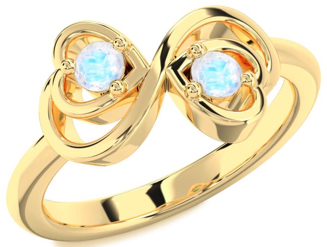 Moonstone Gold Silver Infinity Heart Two Stone Ring