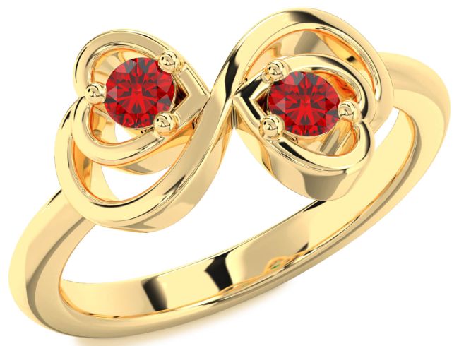 Ruby Gold Infinity Heart Two Stone Birthstone Ring
