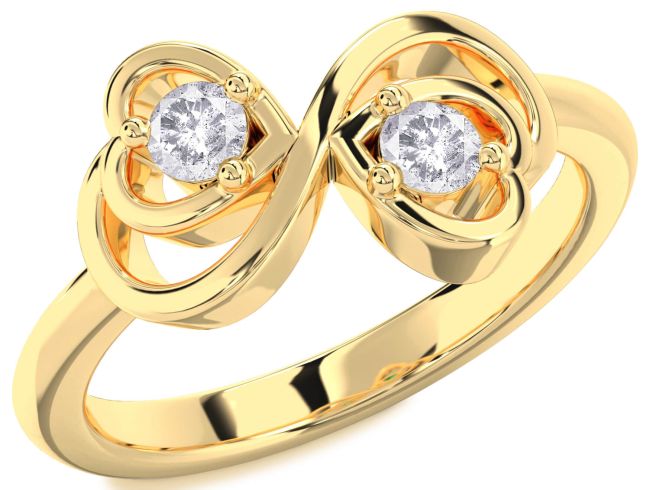 Salt & Pepper Diamond Gold Infinity Heart Two Stone Ring