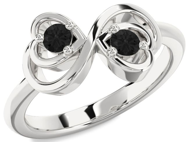 Black Diamond Silver Infinity Heart Two Stone Ring