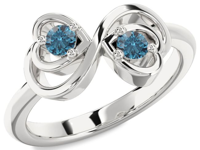 Blue Diamond Silver Infinity Heart Two Stone Ring