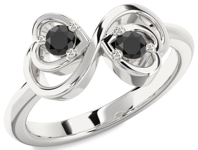 Black Onyx Silver Infinity Heart Two Stone Ring