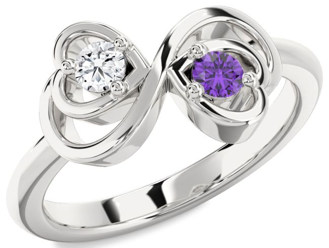 Silver Infinity Heart Two Stone Promise Ring