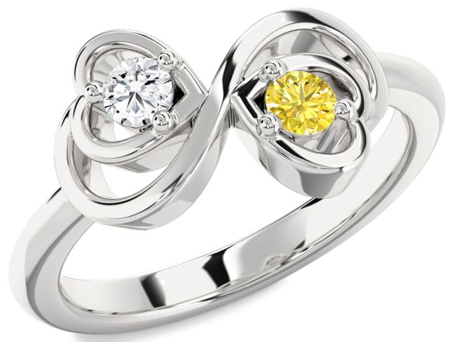Silver Infinity Heart Two Stone Promise Ring
