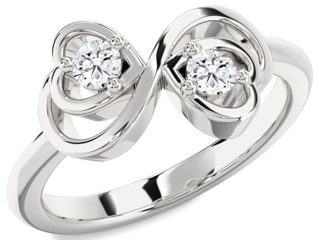 Lab Diamond Silver Infinity Heart Two Stone Ring