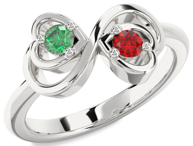 Silver Infinity Heart Two Stone Promise Ring