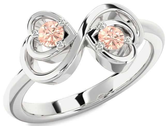 Morganite Silver Infinity Heart Two Stone Ring