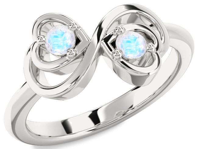 Moonstone Silver Infinity Heart Two Stone Ring
