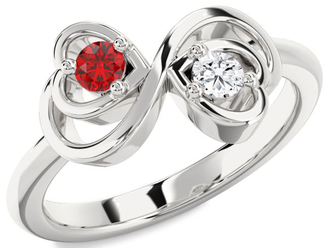 Silver Infinity Heart Two Stone Promise Ring