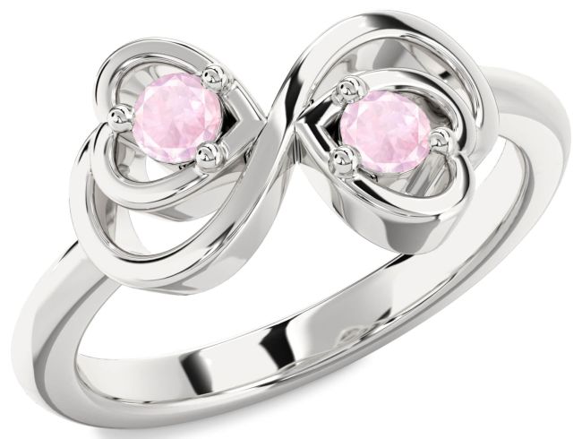 Rose Quartz Silver Infinity Heart Two Stone Ring