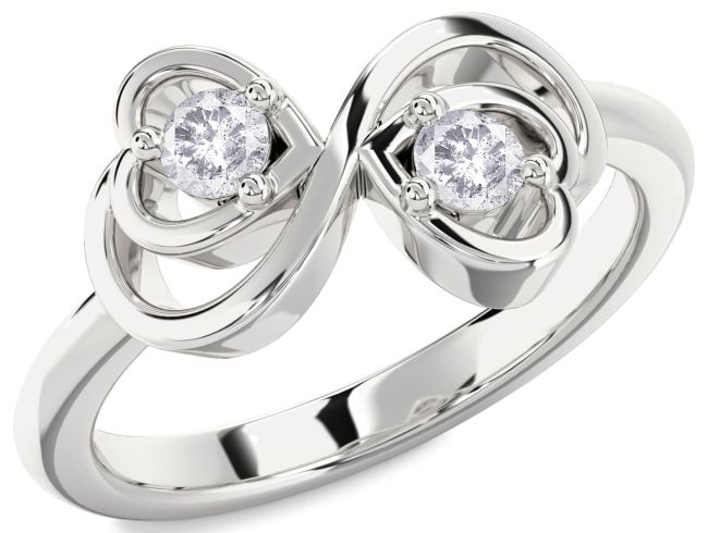 Salt & Pepper Diamond Silver Infinity Heart Two Stone Ring