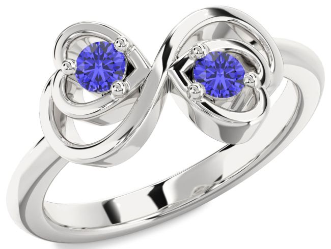 Tanzanite Silver Infinity Heart Two Stone Ring