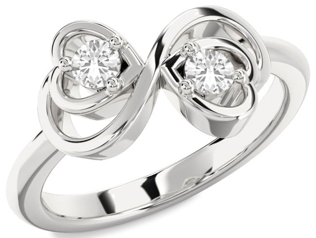 White Sapphire Silver Infinity Heart Two Stone Ring