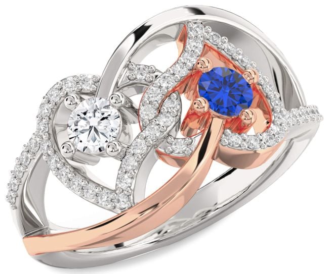 Diamond Platinum & Rose Gold Heart Two Stone Promise Ring