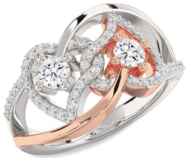 Diamond Platinum & Rose Gold Heart Two Stone Ring