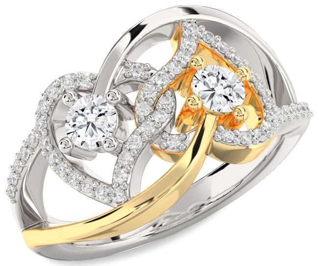 Diamond Gold Silver Heart Two Stone Ring