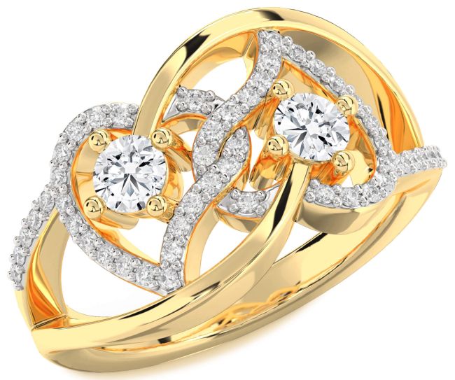 Diamond Gold Silver Heart Two Stone Ring