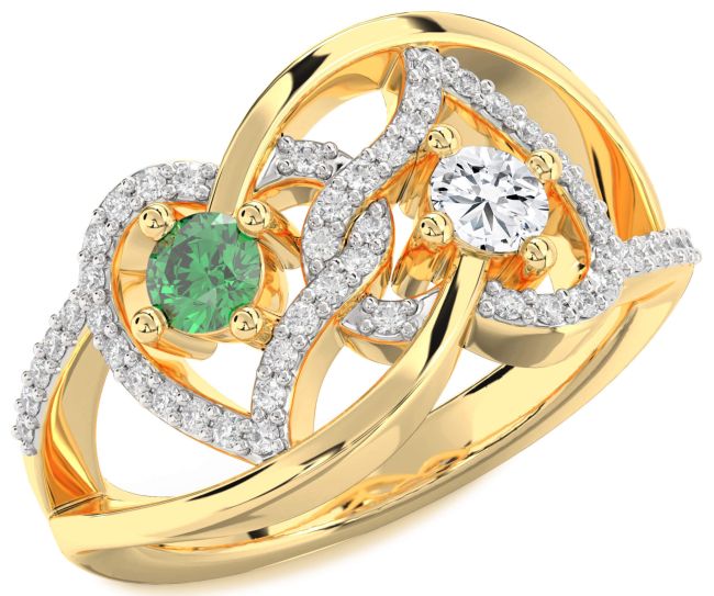 Diamond Gold Silver Heart Two Stone Promise Ring