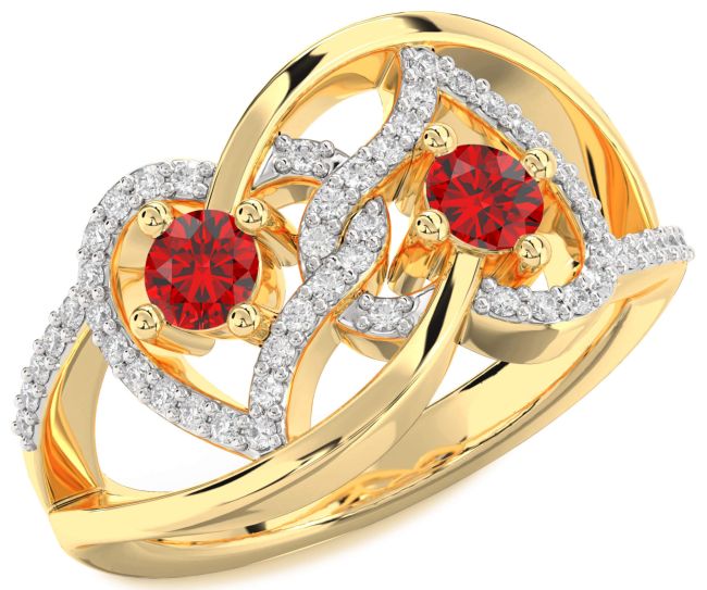 Diamond Ruby Gold Heart Two Stone Birthstone Ring