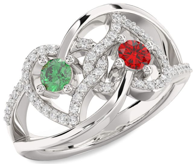 Diamond Silver Heart Two Stone Promise Ring
