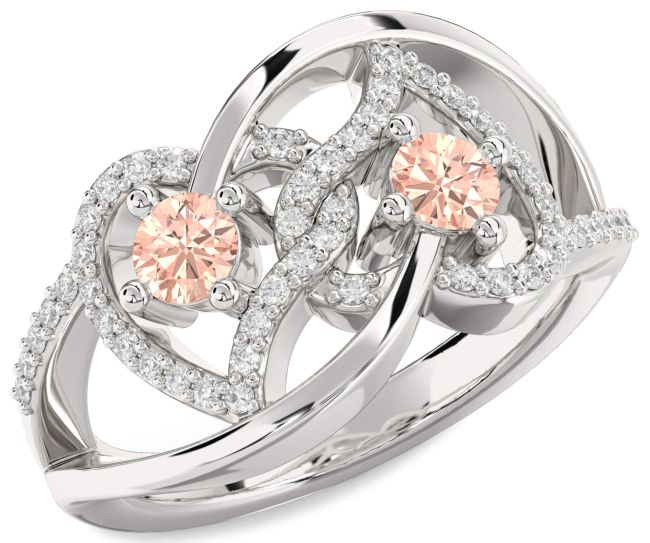 Diamond Morganite Silver Heart Two Stone Ring