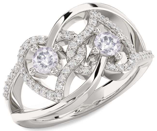 Salt & Pepper Diamond Silver Heart Two Stone Ring