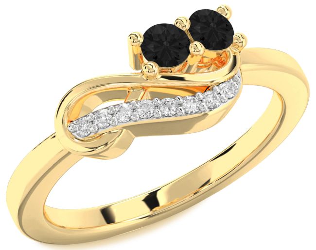 Black Diamond Gold Infinity Round Two Stone Ring