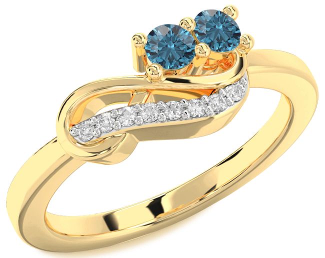 Blue Diamond Gold Infinity Round Two Stone Ring