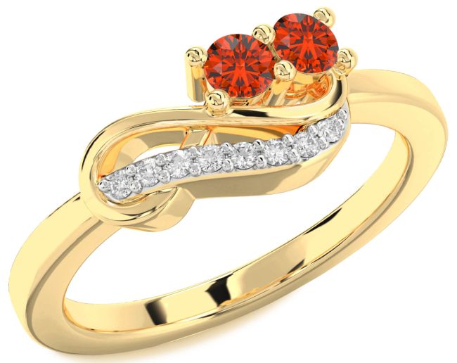 Diamond Fire Opal Gold Infinity Round Two Stone Ring