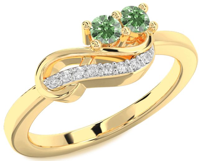 Green Diamond Gold Infinity Round Two Stone Ring