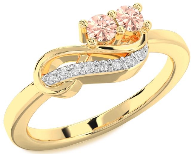 Diamond Morganite Gold Infinity Round Two Stone Ring