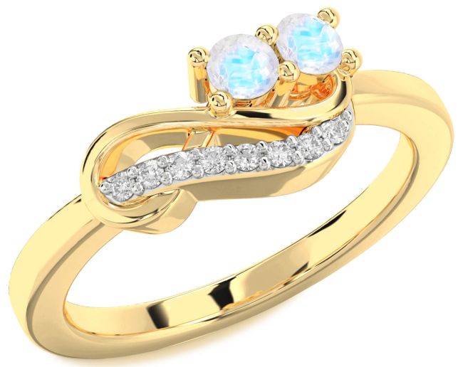 Diamond Moonstone Gold Infinity Round Two Stone Ring