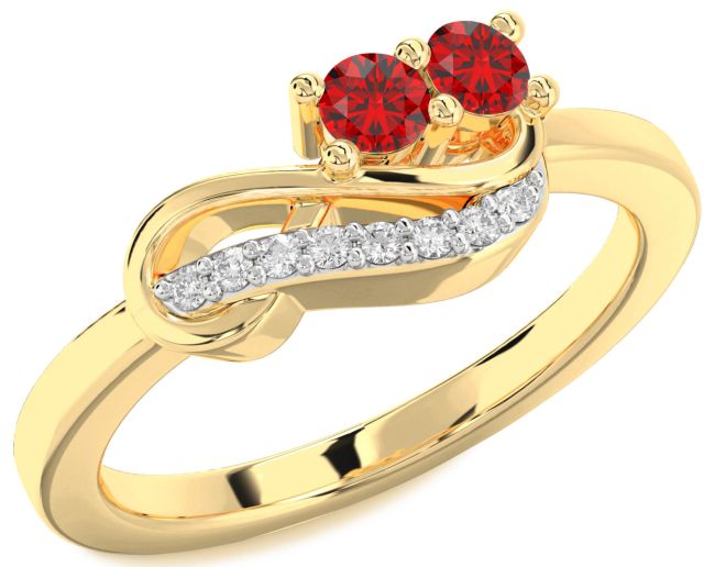 Diamond Ruby Gold Infinity Round Two Stone Birthstone Ring