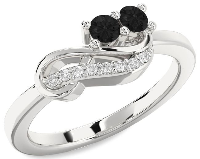Black Diamond Platinum Infinity Round Two Stone Ring