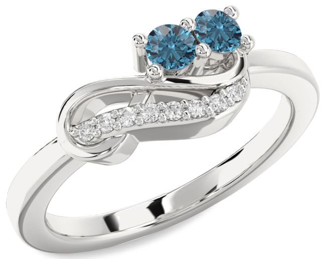 Blue Diamond Platinum Infinity Round Two Stone Ring