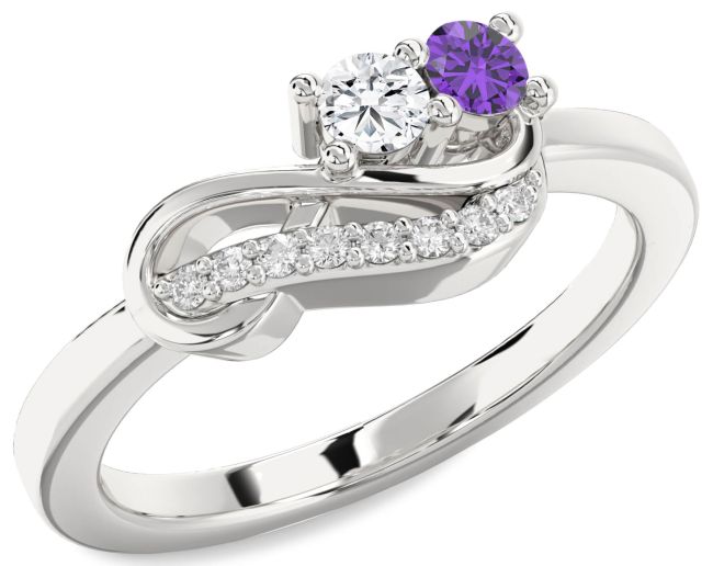 Diamond Silver Infinity Round Two Stone Promise Ring