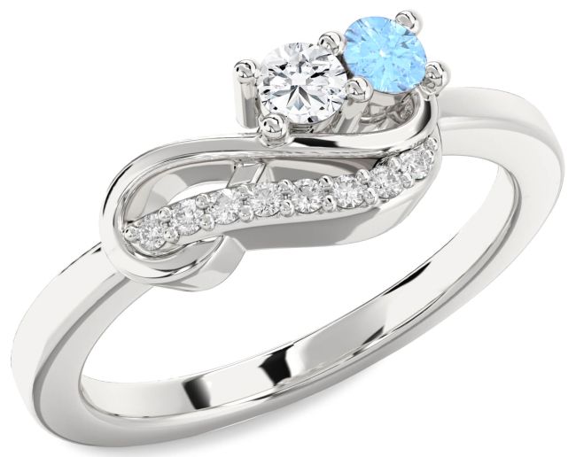 Diamond Silver Infinity Round Two Stone Promise Ring